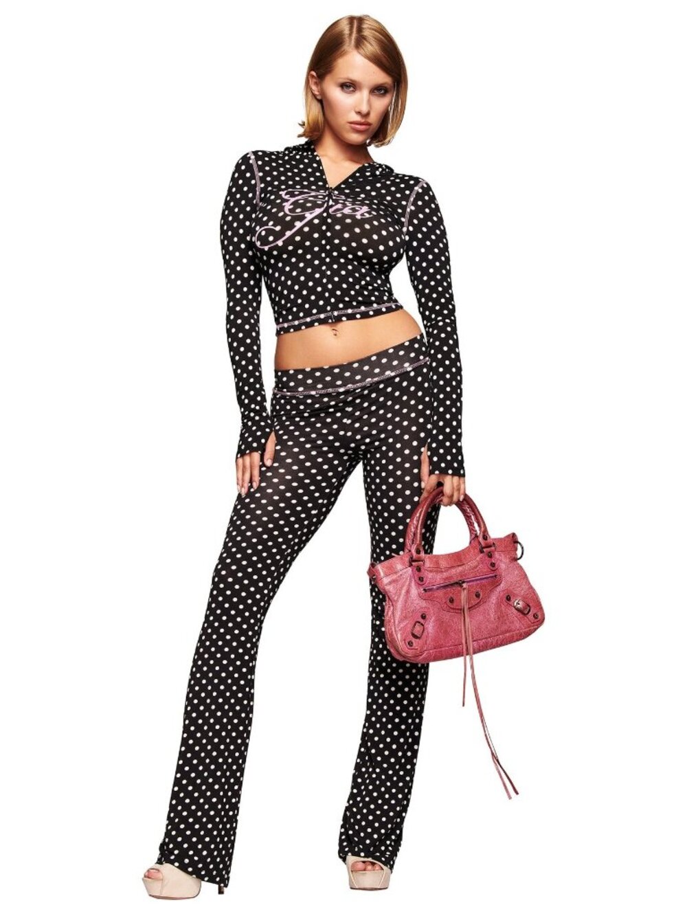 I.AM.GIA Blare Black Polka Dot Y2K Hoodie & Flare Pants Set XS